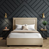 Safina Beige Velvet Double Ottoman Bed with Studded Headboard Safina Beige Velvet Double Ottoman Bed with Studded Headboard