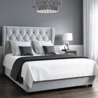 GRADE A2 - Safina King Size Buttoned Wing Back Ottoman Bed in Silver Grey Velvet