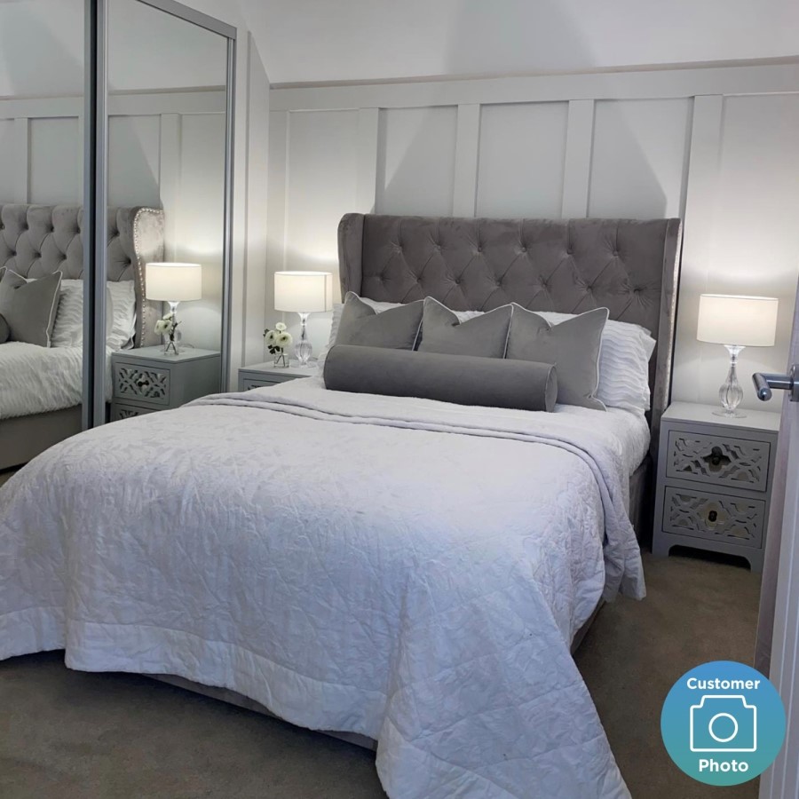 GRADE A2 - Safina King Size Buttoned Wing Back Ottoman Bed in Silver Grey Velvet