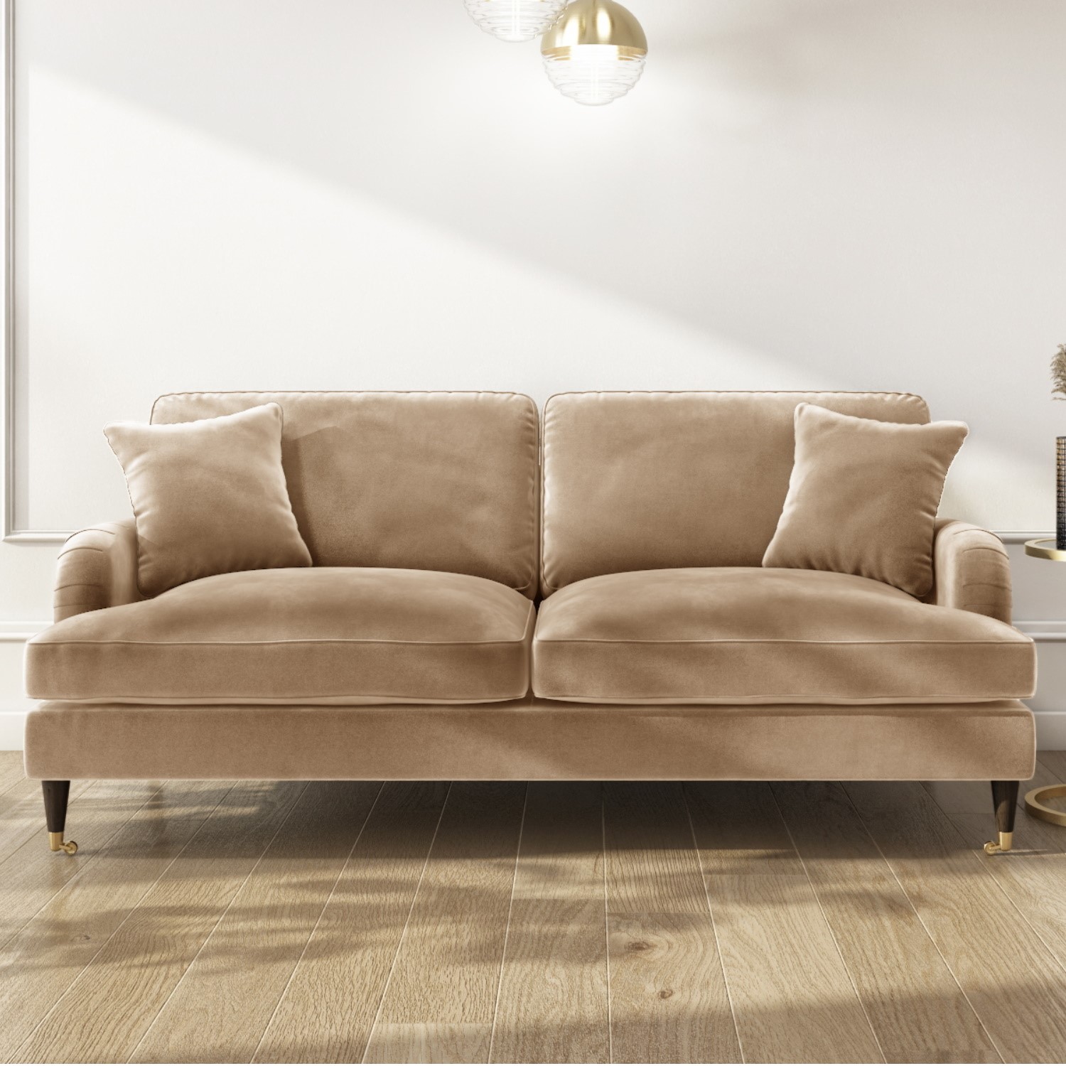 Beige Velvet 3 Seater Sofa - Payton - Furniture123