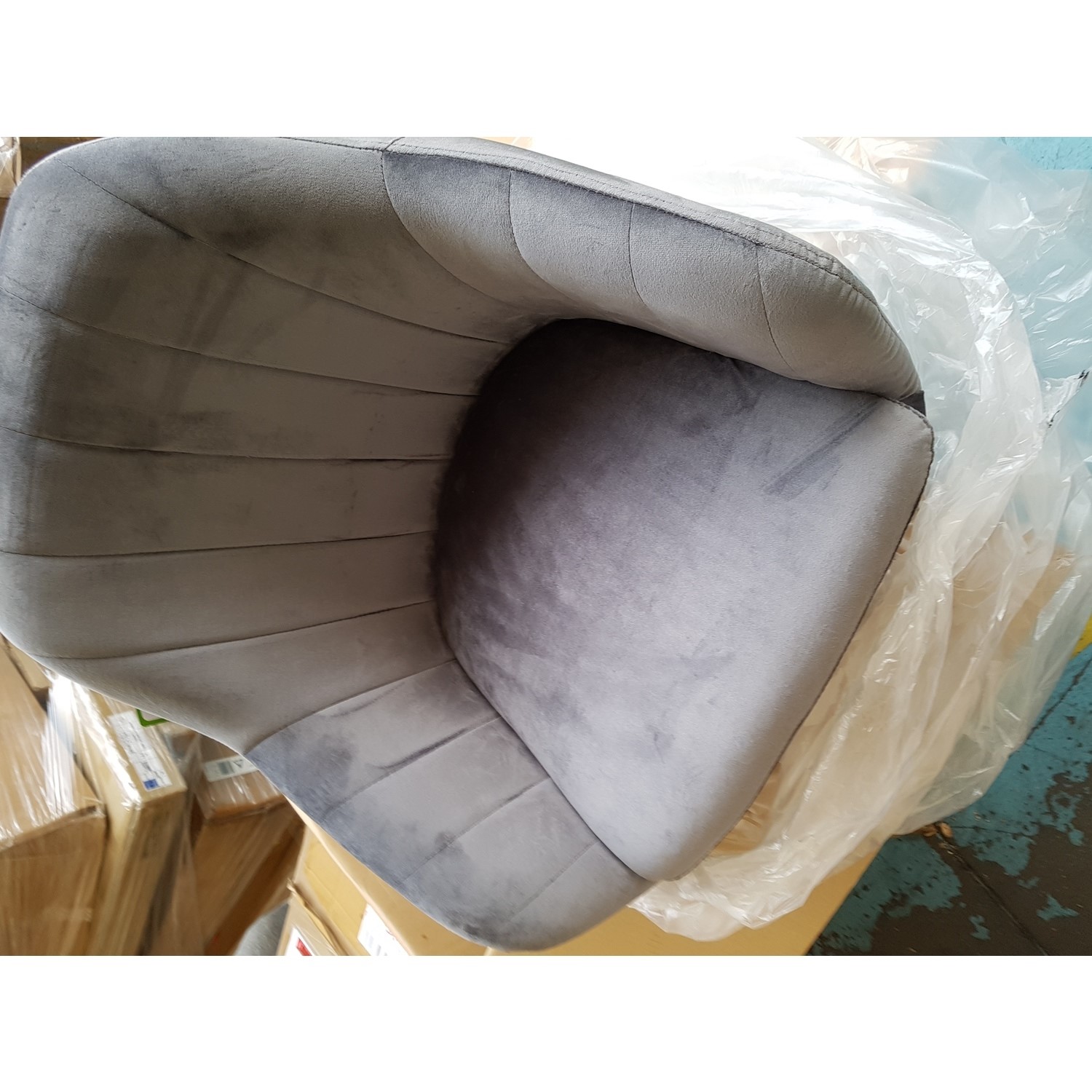 GRADE A2 Grey Velvet Tub Bar Stool with Chrome Legs Logan