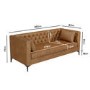 Brown Faux Leather Buttoned 3 Seater Sofa - Luthor