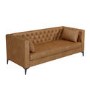 Brown Faux Leather Buttoned 3 Seater Sofa - Luthor