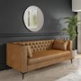 Brown Faux Leather Buttoned 3 Seater Sofa - Luthor