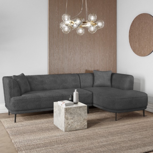 Dark Grey Teddy Bear Fabric Corner Sofa - Seats 3 - Teddy