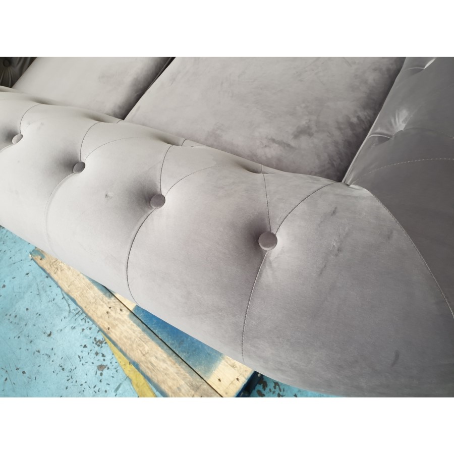 GRADE A2 - Grey Velvet Chesterfield Sofa - Seats 2 - Bronte