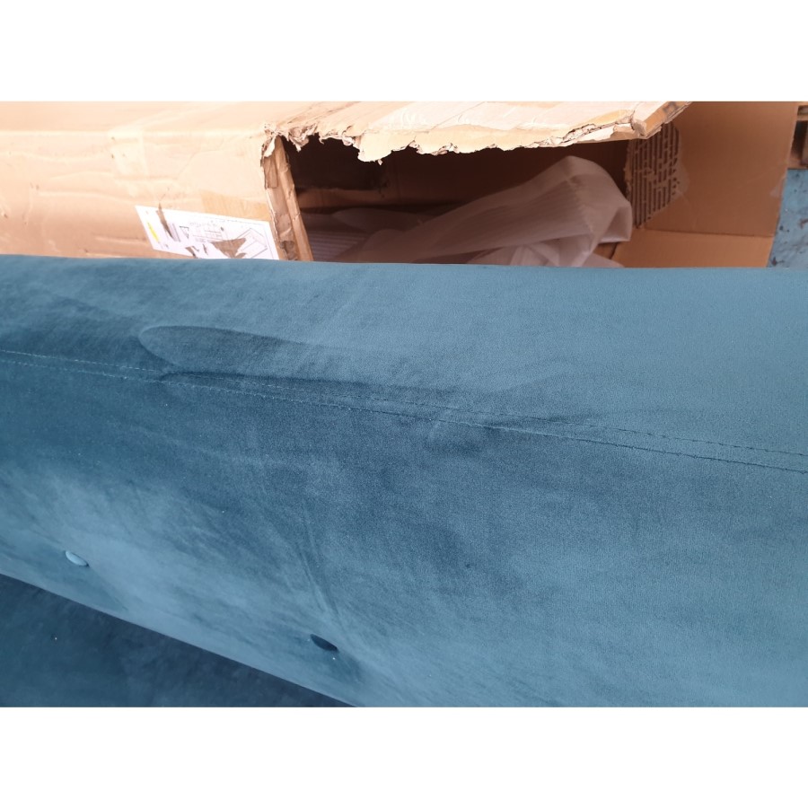 GRADE A2 - Teal Blue Velvet Sofa Bed with Cushions - Seats 3 - Rory
