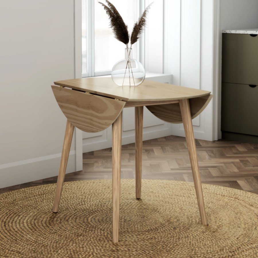 Round Drop Leaf Oak Dining Table - Seats 4 - Ola