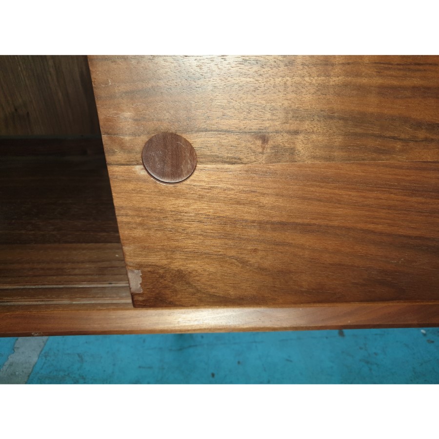 GRADE A2 - Solid Walnut TV Unit with Sliding Doors & Drawers - Briana