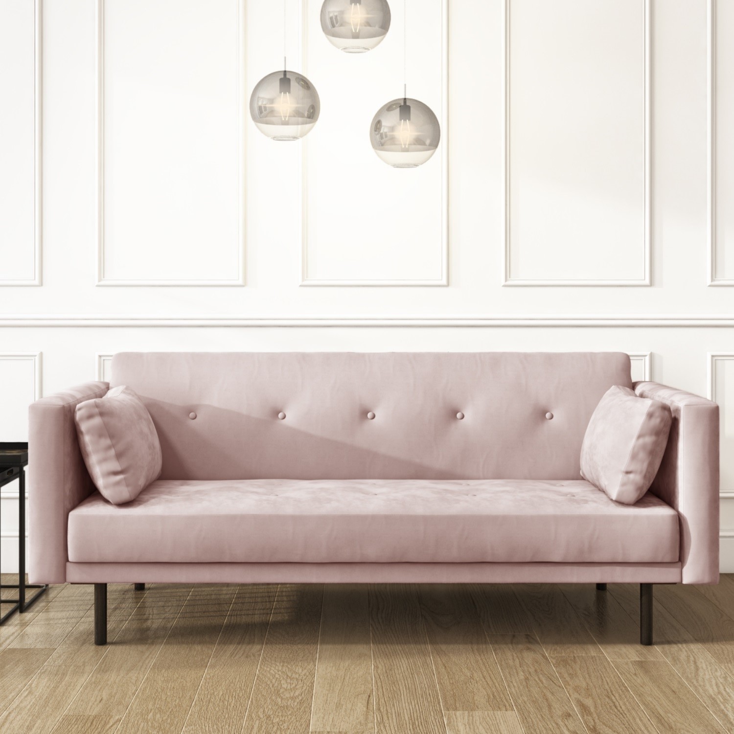 Velvet Sofa Bed In Baby Pink With, Soft Pink Sofa Bed