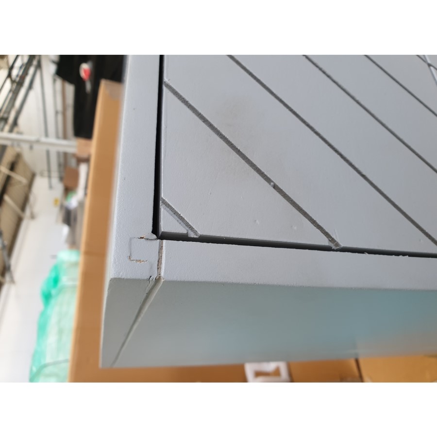 GRADE A2 - Ezra Chevron Wide Chest of Drawers in Pale Grey