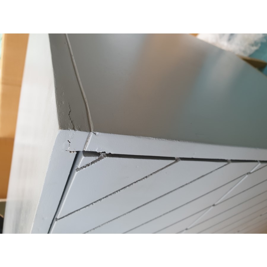 GRADE A2 - Ezra Chevron Wide Chest of Drawers in Pale Grey