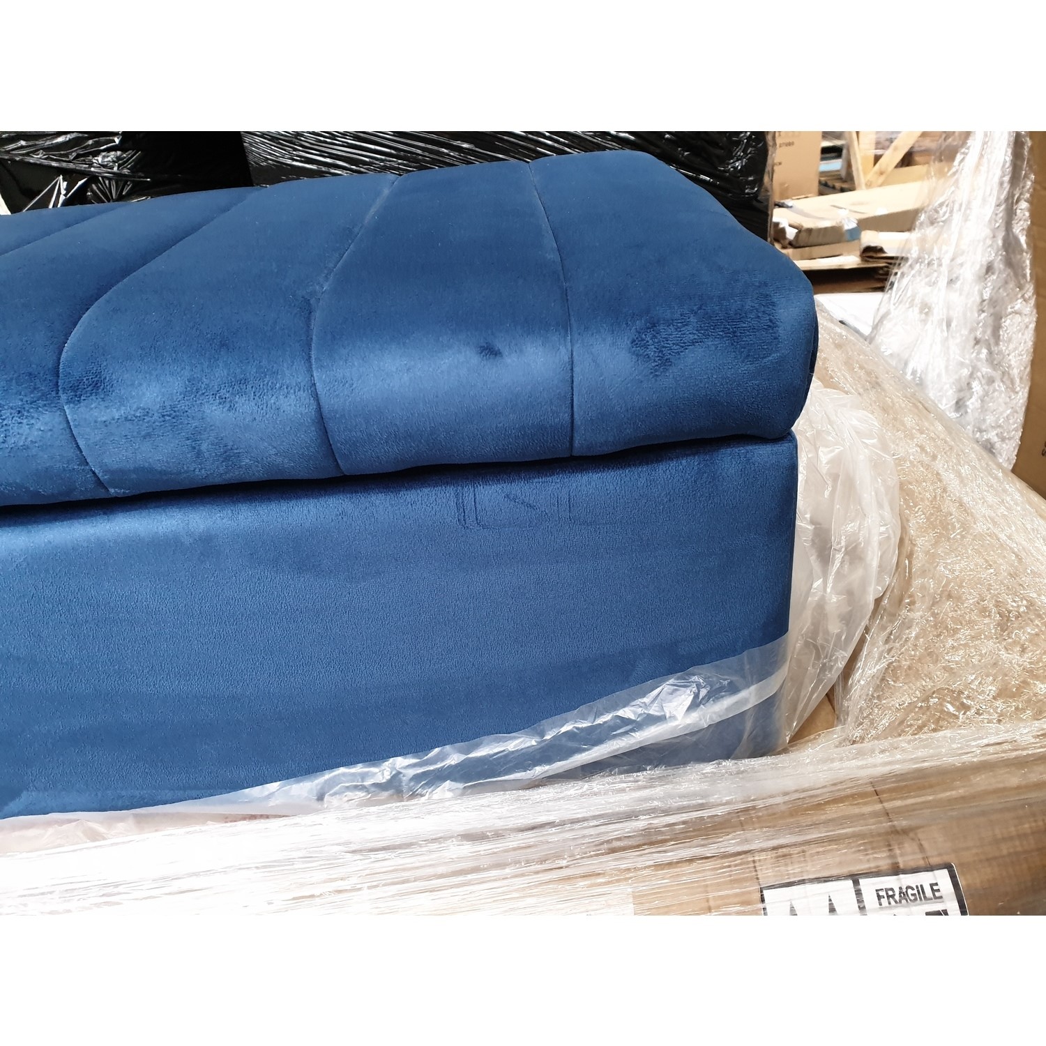 GRADE A2 Safina Striped Top Ottoman Storage Bench in Navy Blue Velvet