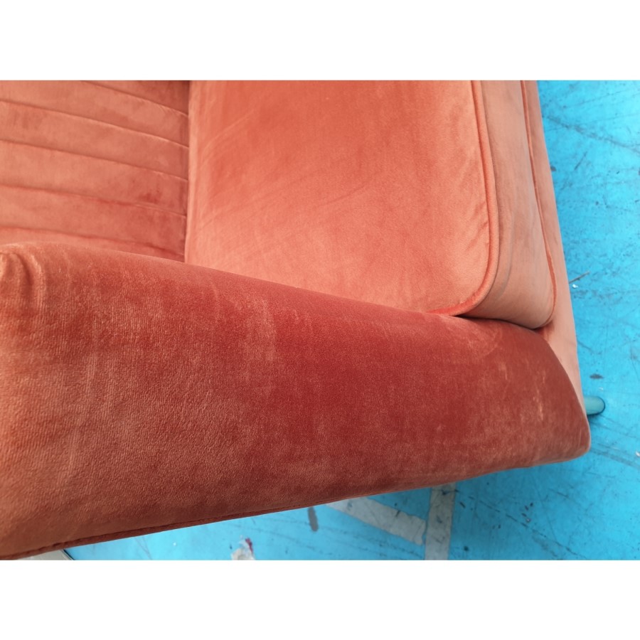 GRADE A2 - Square Velvet Armchair in Orange & Gold - Ivy