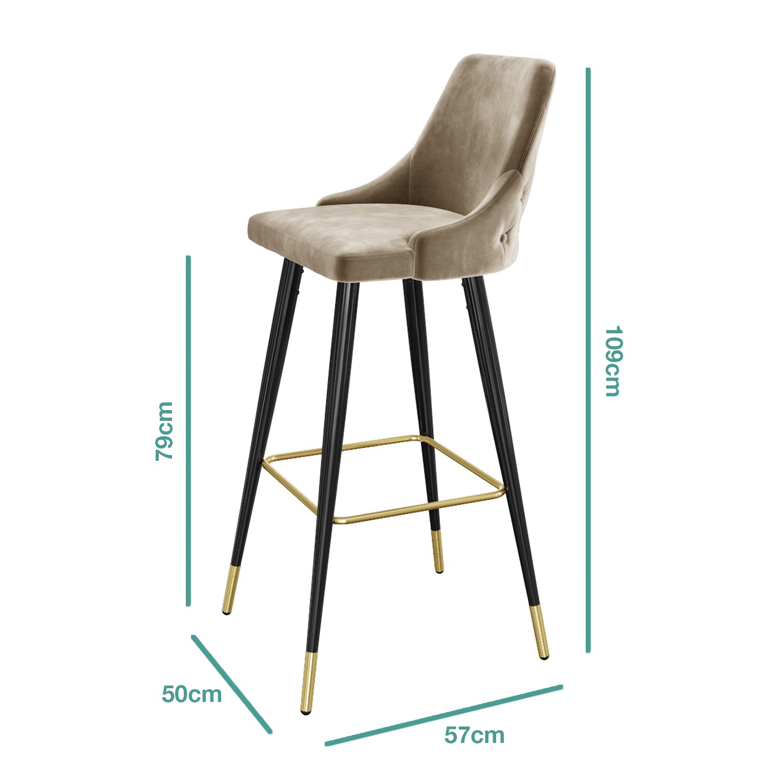 Beige Velvet Button Back Bar Stool 79cm Maddy Furniture123