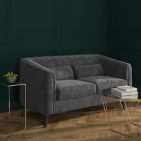 GRADE A1 - Lotti Grey Velvet 2 Seater Sofa with Removable Cushions - Mid Century Style