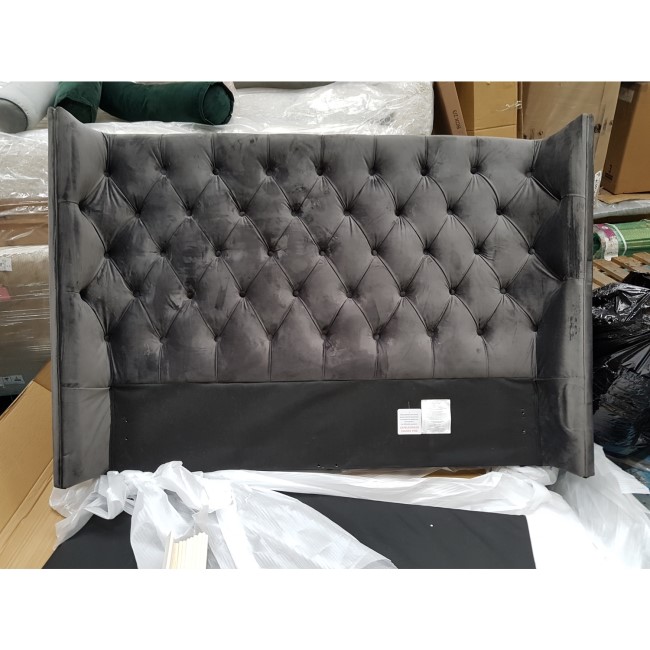 GRADE A2 - Milania Double Ottoman Bed in Dark Grey Velvet with Curved Headboard