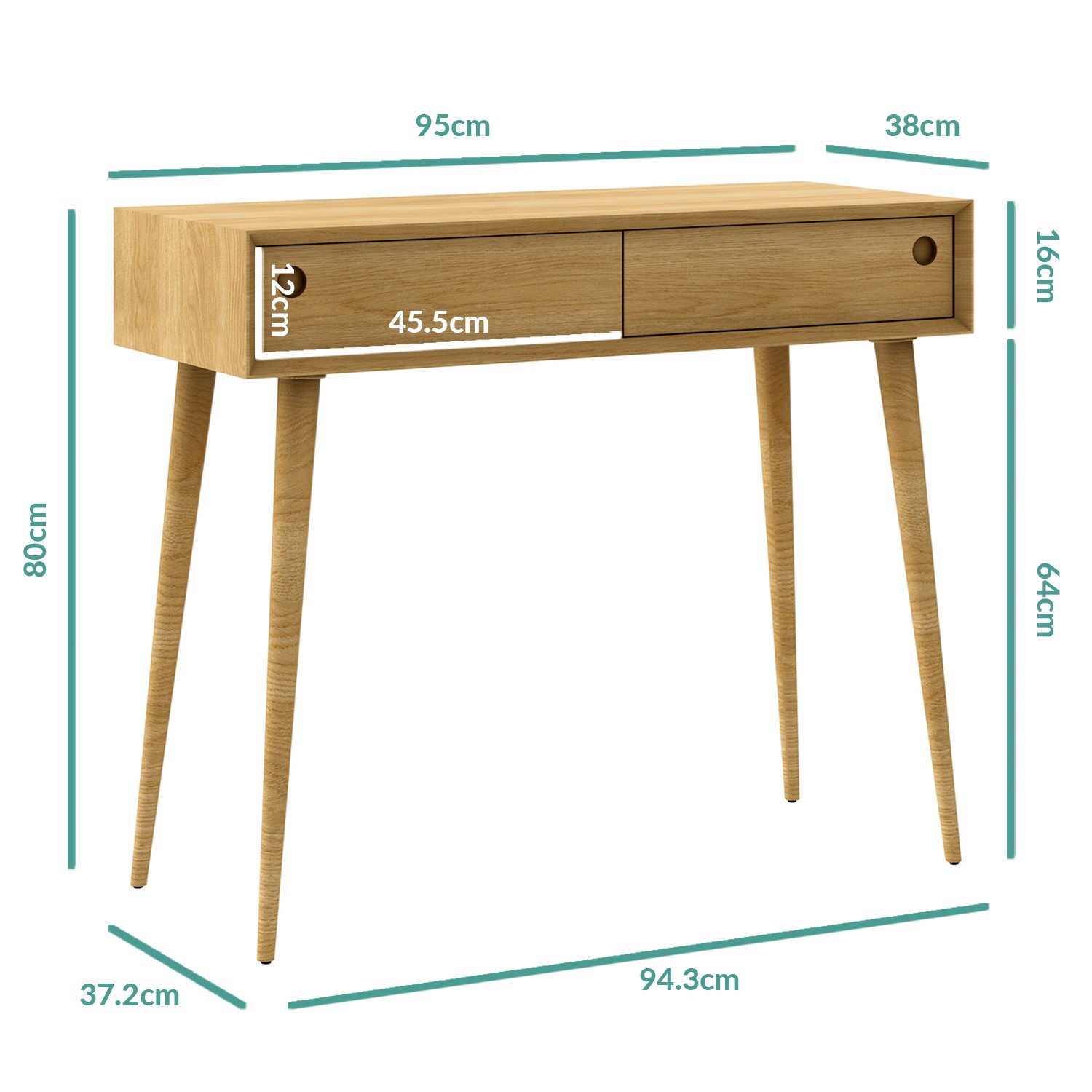 Solid Oak Console Table with Drawers Scandi Briana Furniture123