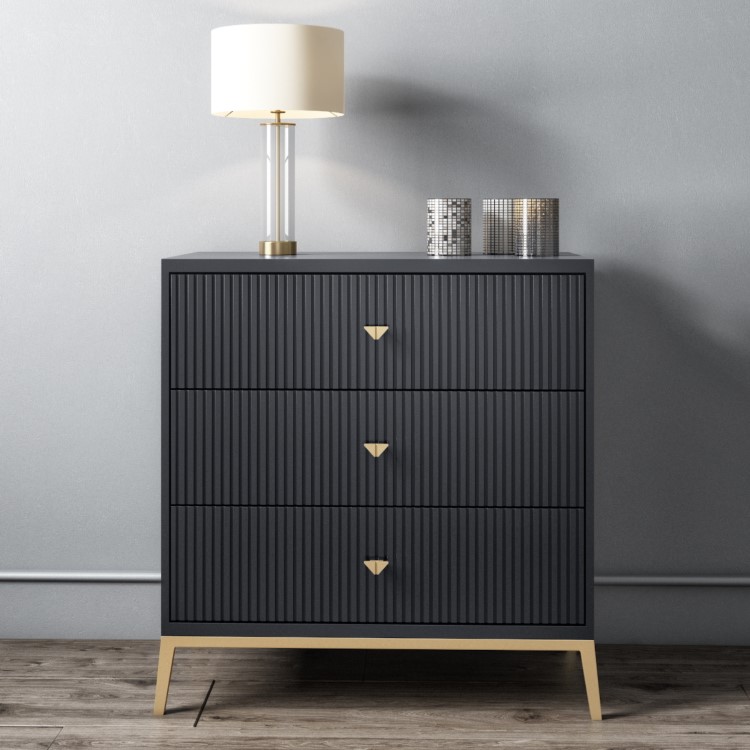 Dark Grey Chest of 3 Drawers with Gold Legs - Maya