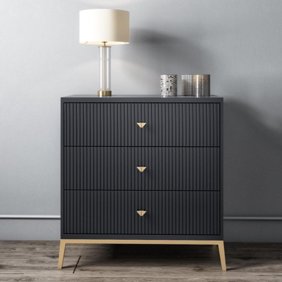 GRADE A1 - Maya Art Deco Chest of Drawers in Dark Grey