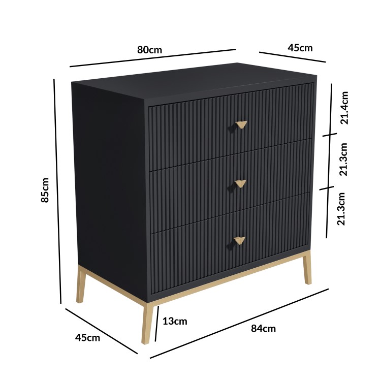 Dark Grey Chest of 3 Drawers with Gold Legs - Maya