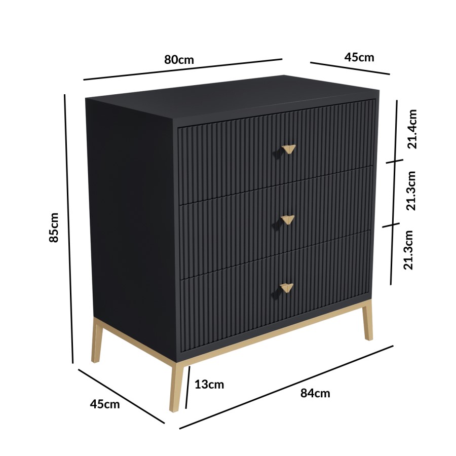 GRADE A1 - Maya Art Deco Chest of Drawers in Dark Grey