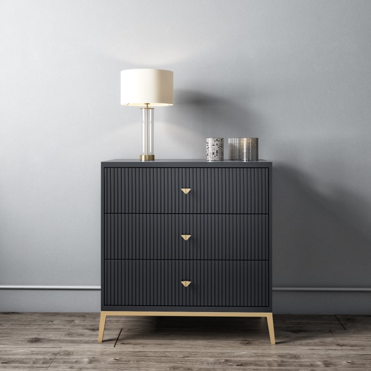 Dark Grey Chest of 3 Drawers with Gold Legs - Maya