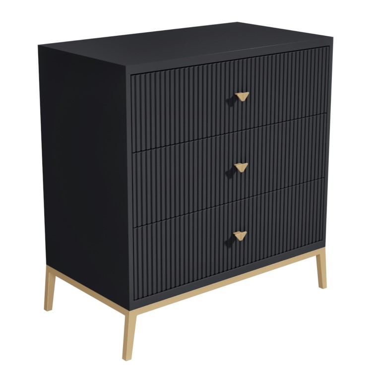 Dark Grey Chest of 3 Drawers with Gold Legs - Maya