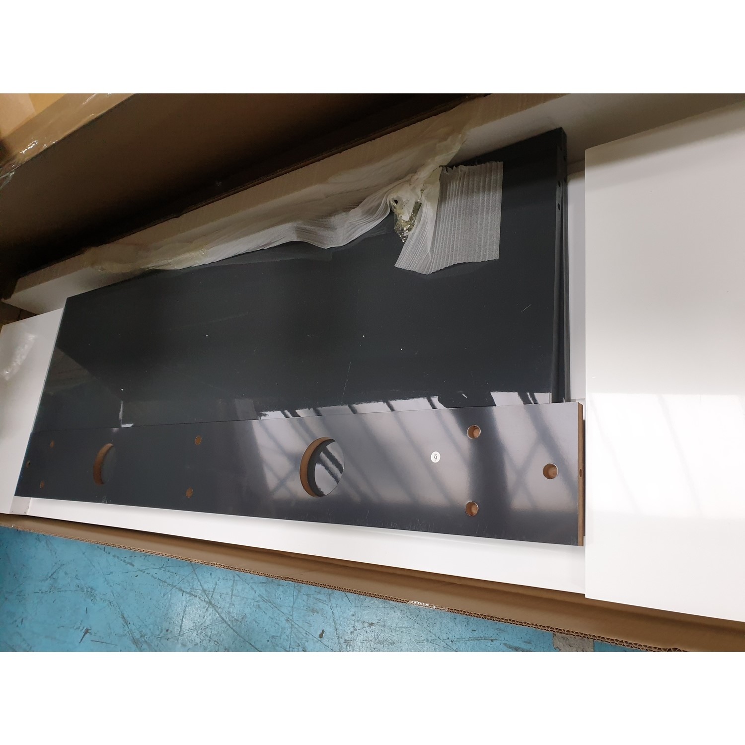 GRADE A2 Large White High Gloss TV Unit with Grey Shelf Harlow