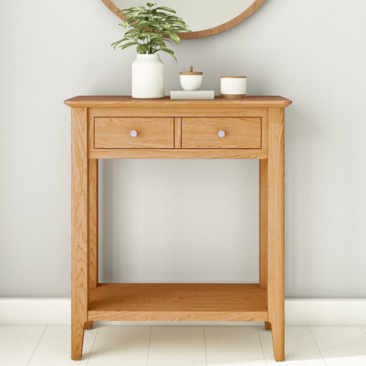 Narrow Solid Oak Console Table with Drawers - Adeline