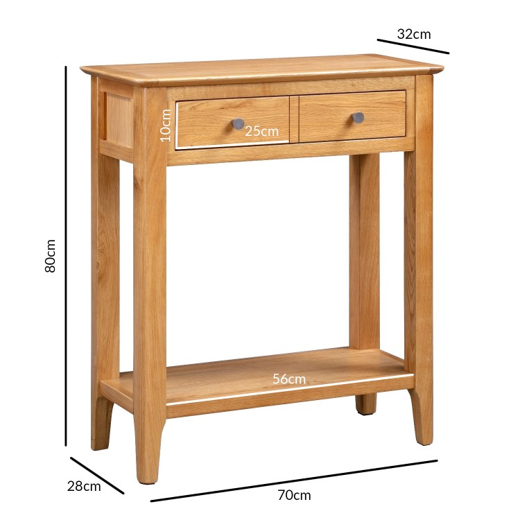 Narrow Solid Oak Console Table with Drawers - Adeline