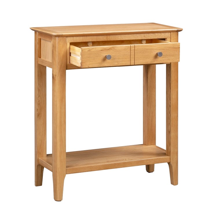 Narrow Solid Oak Console Table with Drawers - Adeline