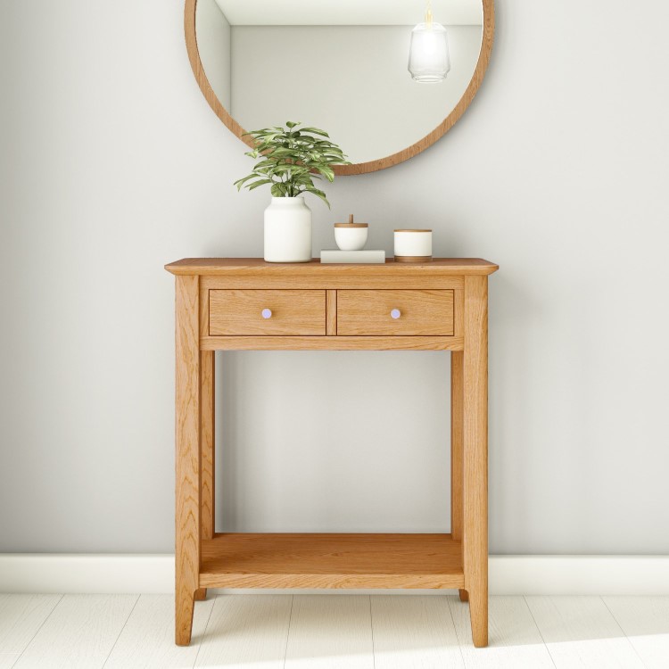 Narrow Solid Oak Console Table with Drawers - Adeline