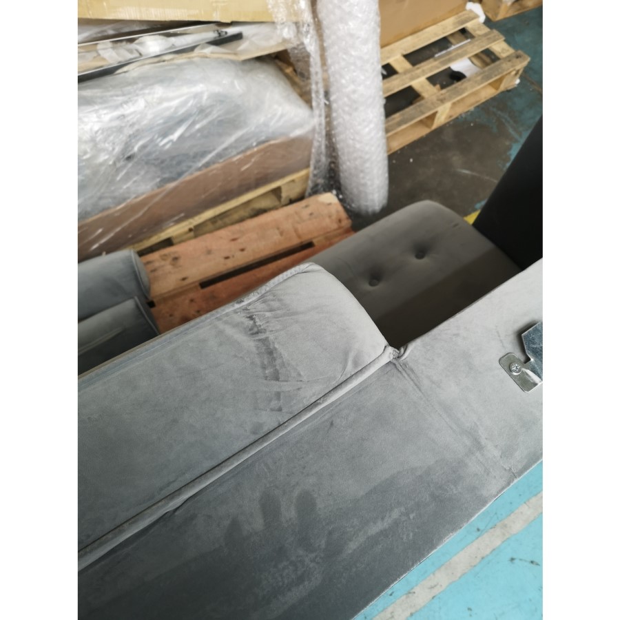 GRADE A2 - Right Hand Facing Grey Velvet Corner Sofa with Bolster Cushions - Seats 3 - Idris