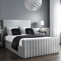 GRADE A2 - Khloe King Size Side Ottoman Bed in Silver Grey Velvet