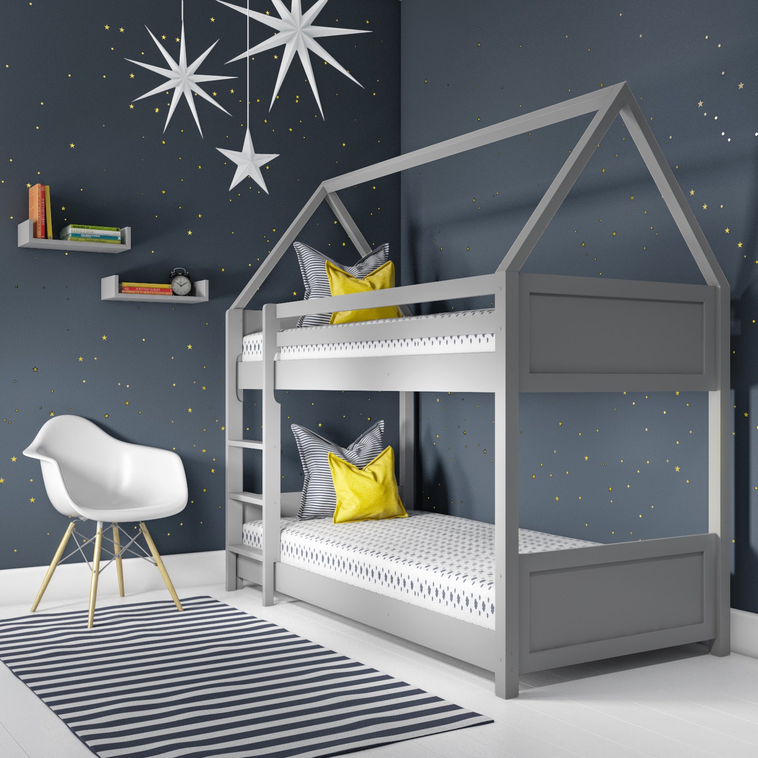 Coco House Bunk Bed In Light Grey, Bunk Bed Light
