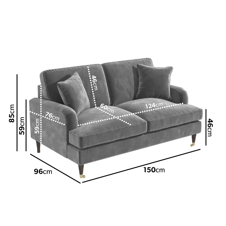 Silver Grey Velvet 2 Seater Sofa - Payton