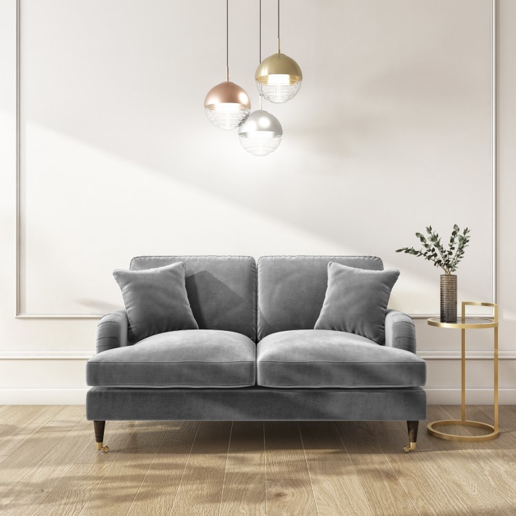 Silver Grey Velvet 2 Seater Sofa - Payton