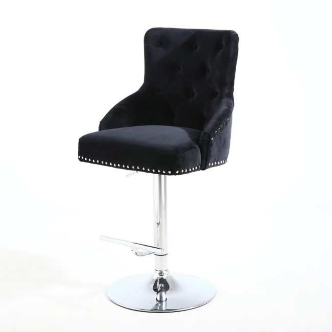 GRADE A1 - Black Velvet Adjustable Bar Stool - Rocco