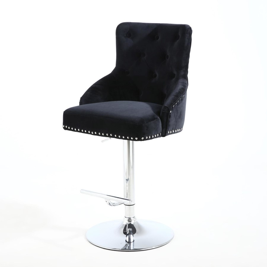 GRADE A1 - Rocco Brushed Velvet Black Bar Stool