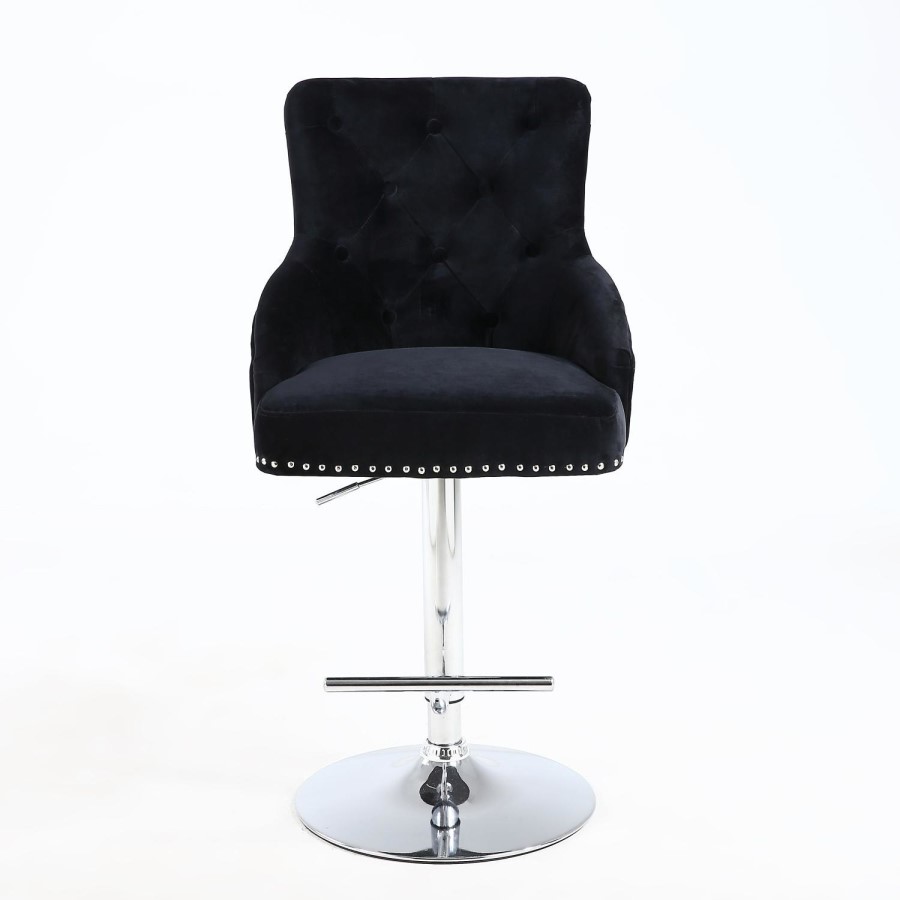 GRADE A1 - Rocco Brushed Velvet Black Bar Stool