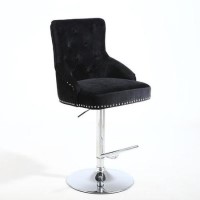 Black Velvet Adjustable Bar Stool - Rocco Black Velvet Adjustable Bar Stool - Rocco