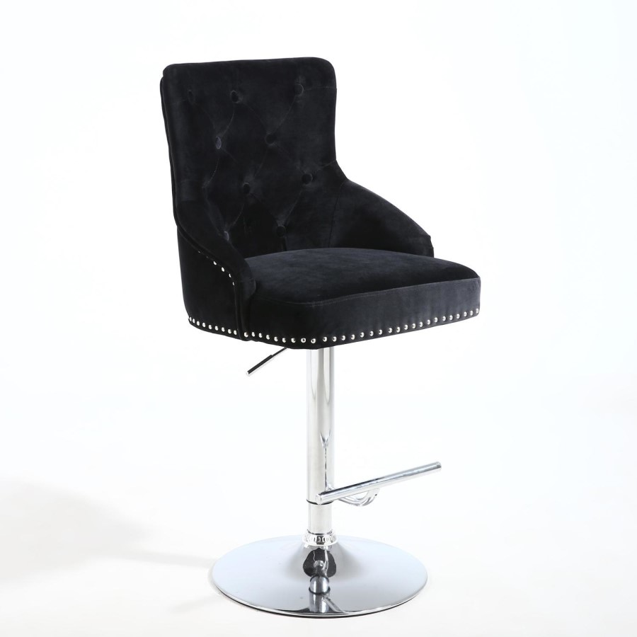 GRADE A1 - Rocco Brushed Velvet Black Bar Stool