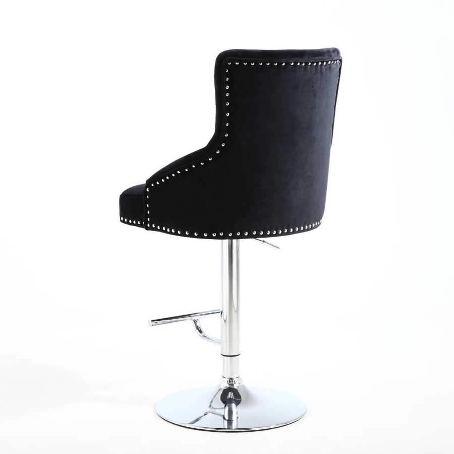 GRADE A1 - Rocco Brushed Velvet Black Bar Stool