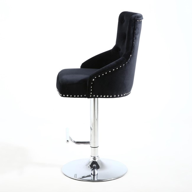 GRADE A1 - Black Velvet Adjustable Bar Stool - Rocco