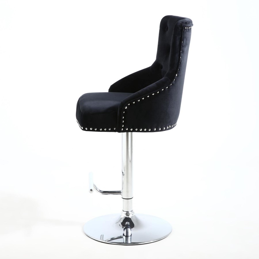 GRADE A1 - Rocco Brushed Velvet Black Bar Stool
