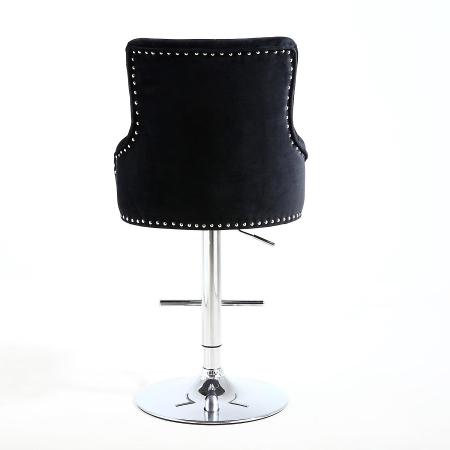 GRADE A1 - Rocco Brushed Velvet Black Bar Stool