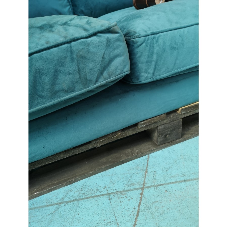 GRADE A2 - Payton Teal Blue Velvet 3 Seater Sofa