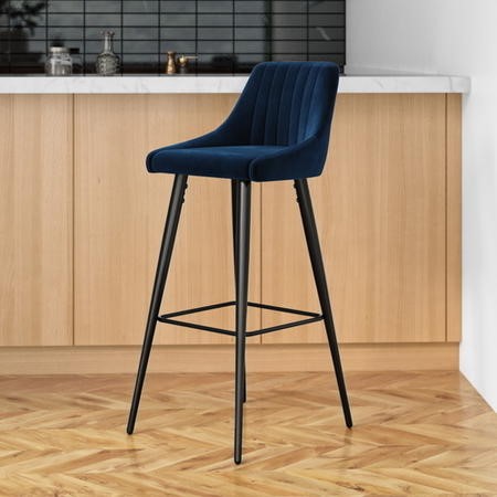 Navy Velvet Bar Stool with Back - 77cm - Macie - Furniture123