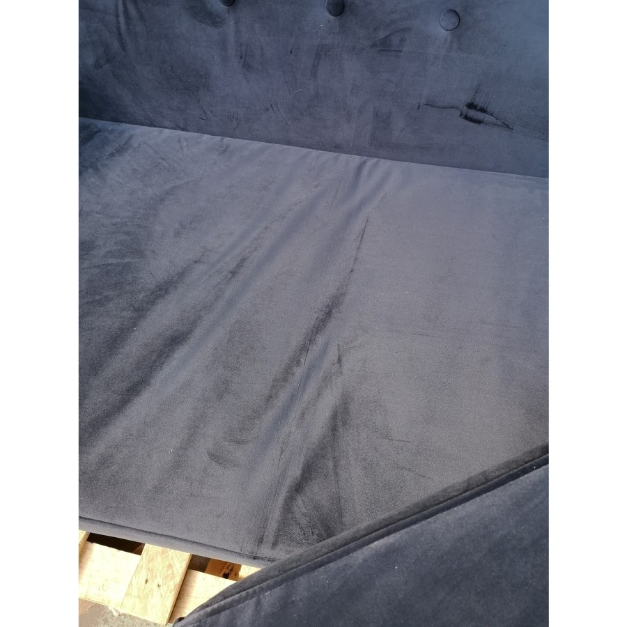 GRADE A2 - Right Hand Facing Navy Blue Velvet Corner Sofa with Bolster Cushions - Seats 3 - Idris
